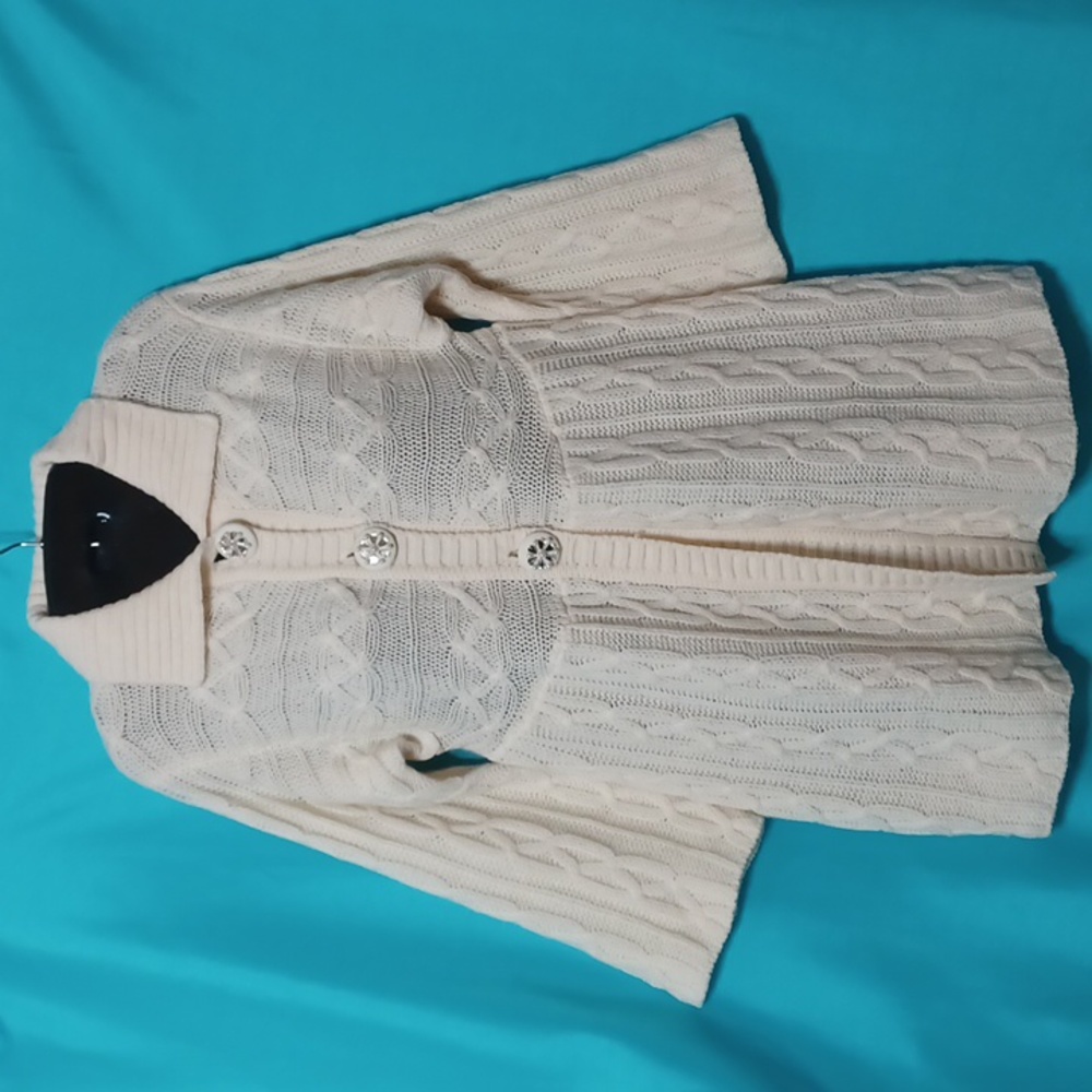 Forever Twenty One Beige Wool Blend Button Front Knitted Cardigan Sweater.  L